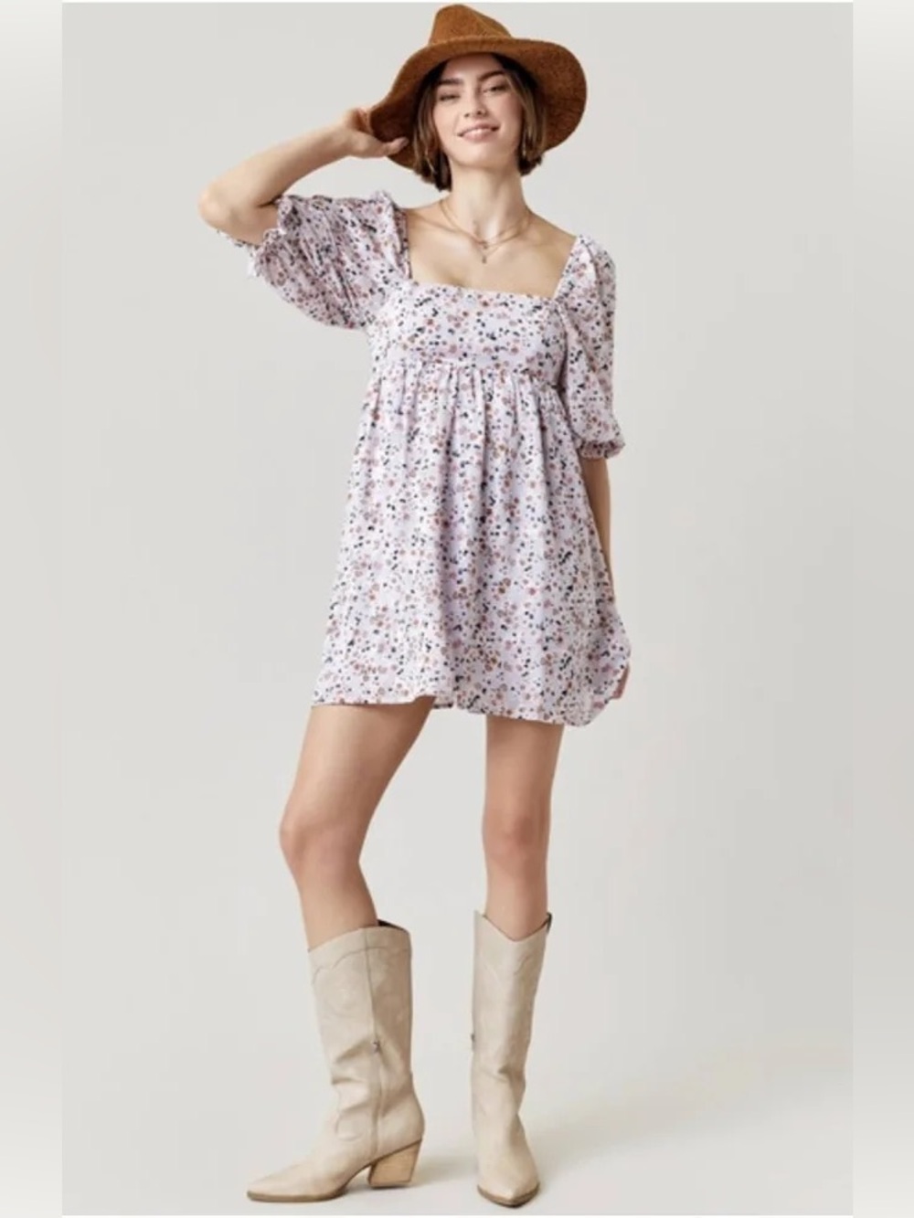 Blue Rain Floral Baby Doll Dress Long Sleeve
